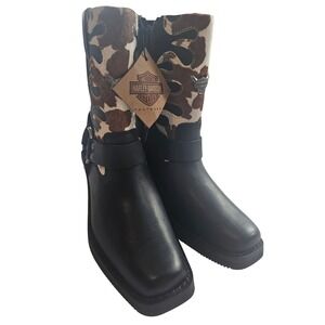 Harley Davidson Korsen Cow Boots Womens 6.5 Black Western Harness